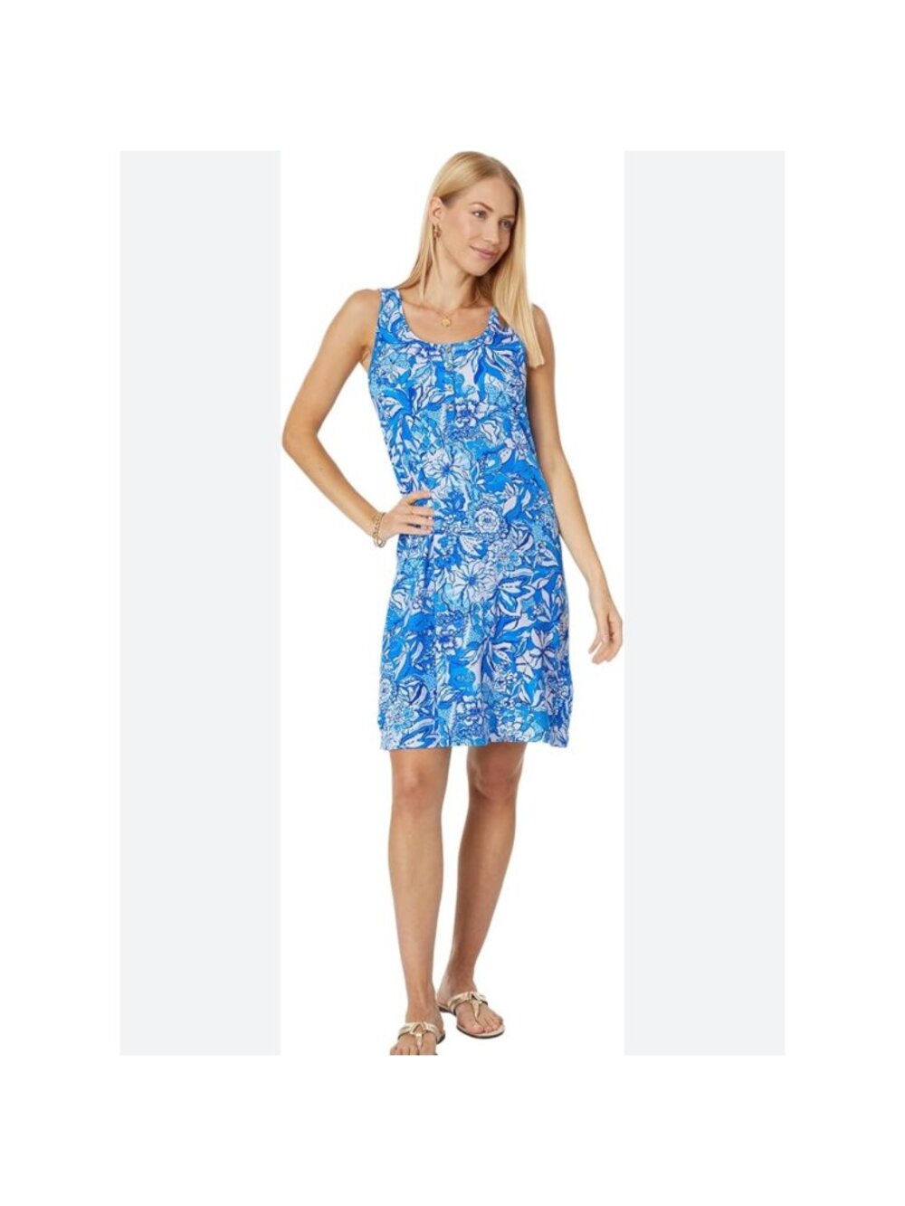 Lilly Pulitzer Lela Henley Tank Dress Blue Floral Small NWOT Summer Preppy